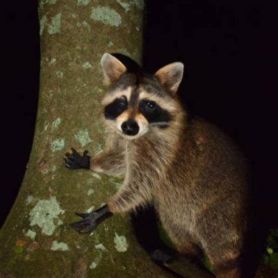  Raccoon! A Masked Marvel Exploring Nocturnal Landscapes and Balancing Delicate Treats